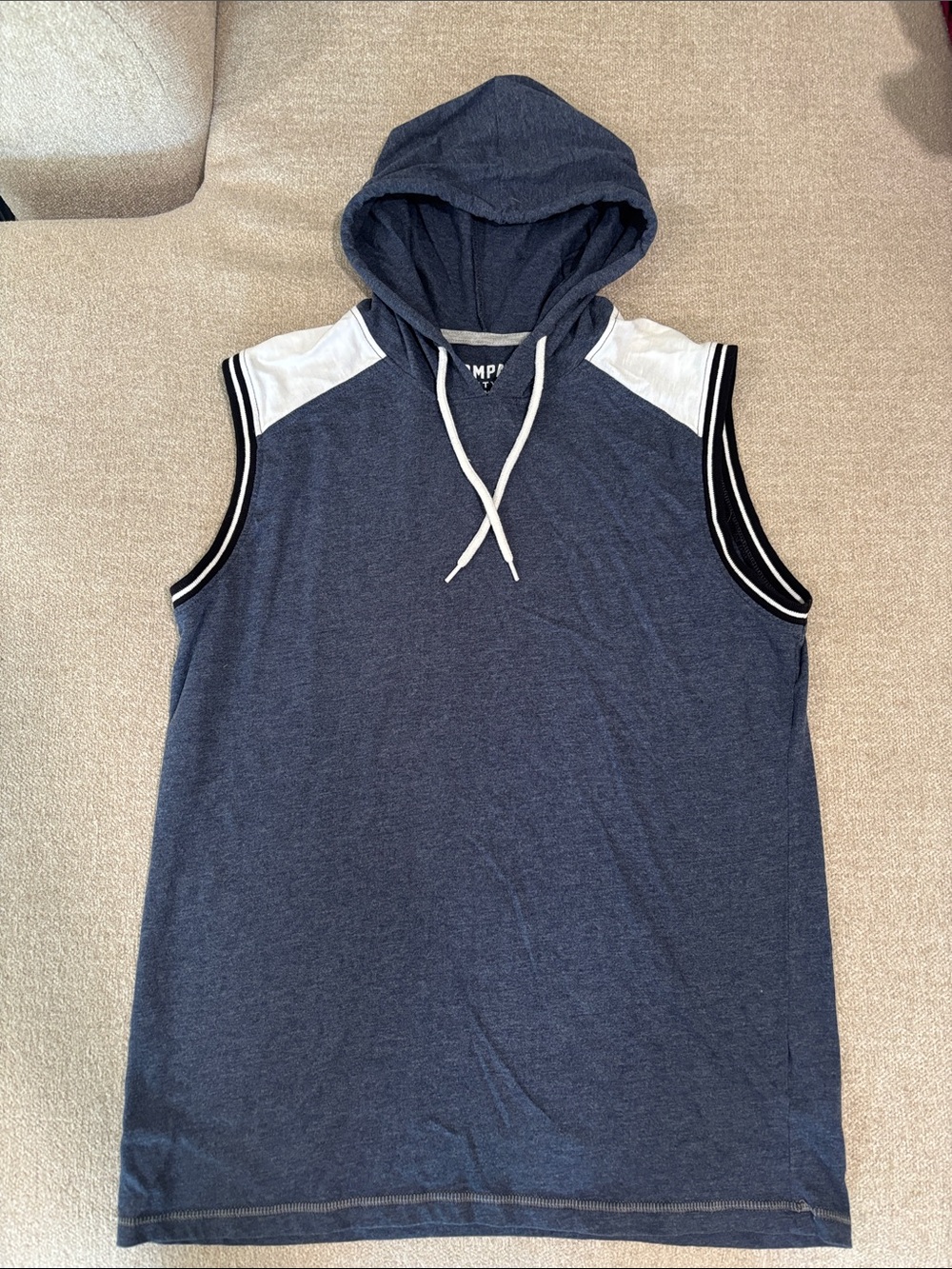 Sleeveless Hooded Tank Shirt - Navy with White Accents